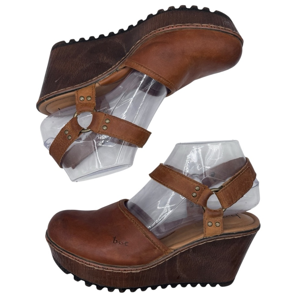 boc Brown Leather Women's Wedge Sandals - Size 7 - Picture 4 of 11